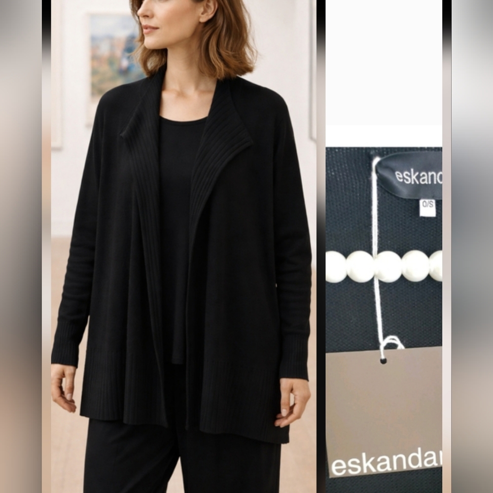 NWT ESKANDAR $1290 100% Merino Wool Cardigan Made in Scotland Lagenlook OS